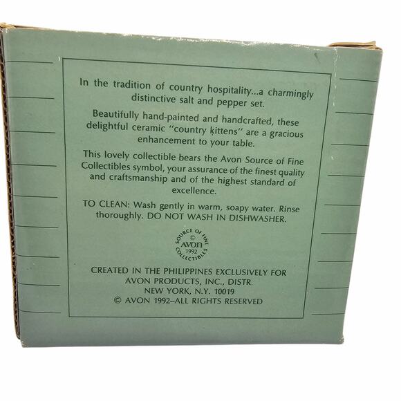Country Purr-fection Cat Kitten Salt & Pepper Set Avon Vintage 1992 New in Box - Picture 7 of 12